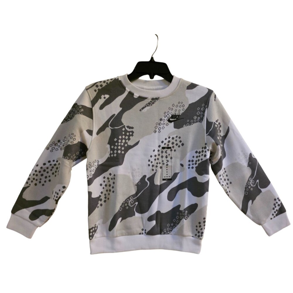 Nike Kids Medium Sweatshirt Camo Print Gray White Black Crewneck NWT